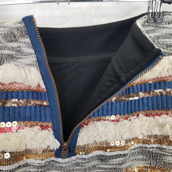 Anthropologie Moulinette Soeurs Erine Mini Skirt Women’s 4 Fringe Sequin Lined - Picture 9 of 13